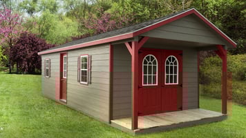 Pre-built Storage Building - Ranch with Porch - Green & Red Pre-built Storage Building - Ranch with Porch - Green & Red