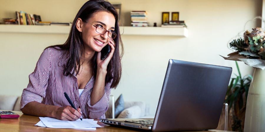 Blog_Woman Working From Home in Shed Office_900x450