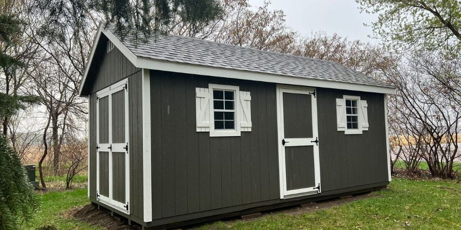 dark colored backyard shed