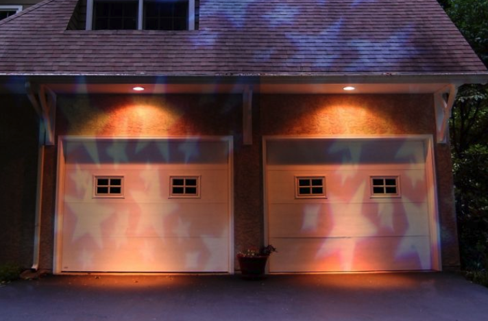 Christmas Lights Projected on Garage Doors