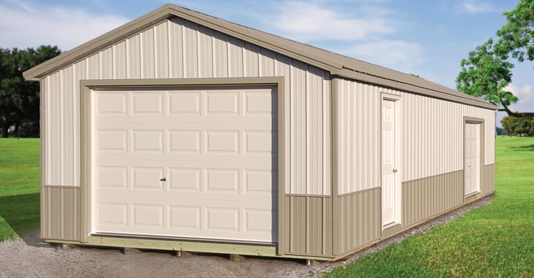 Ranch garage with metal siding