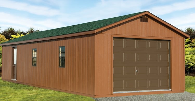 Ranch garage with painted siding