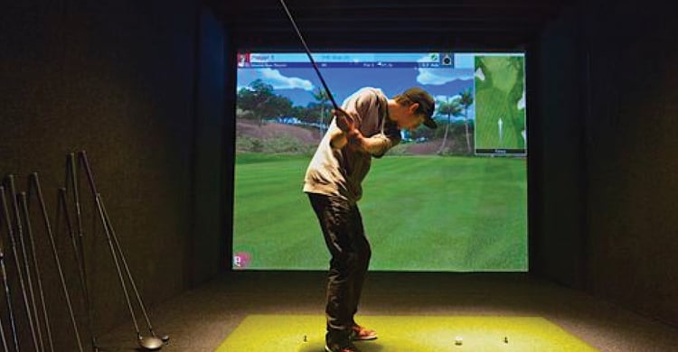 Golf simulator for year round golf practice, expansive option