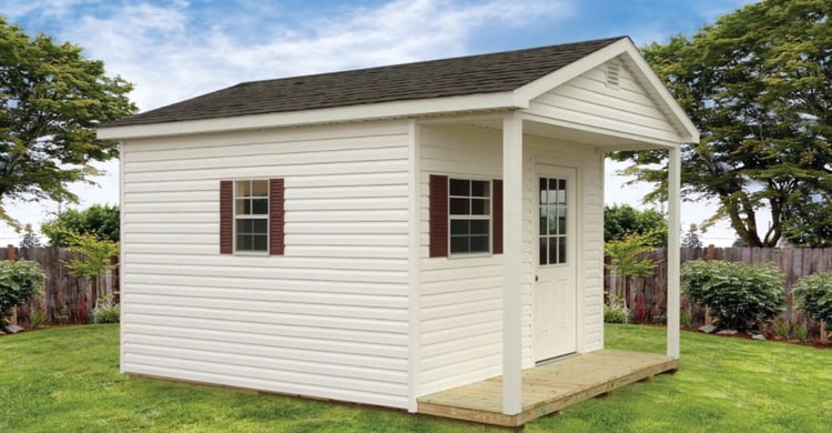 Ranch storage building with porch