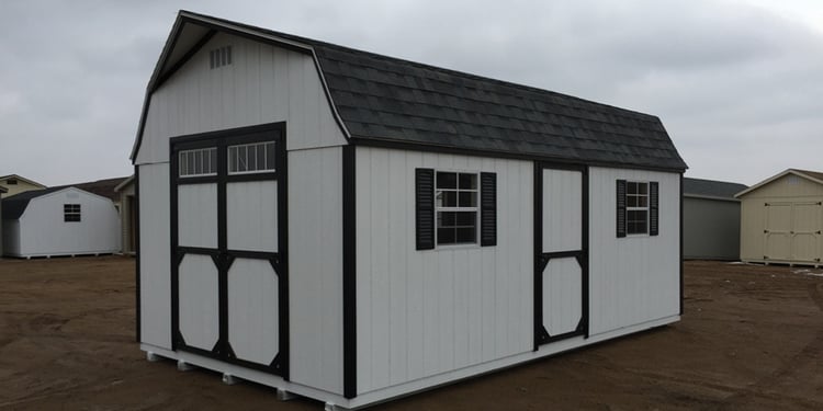 High Barn with a double door featuring transom 5 lite windows